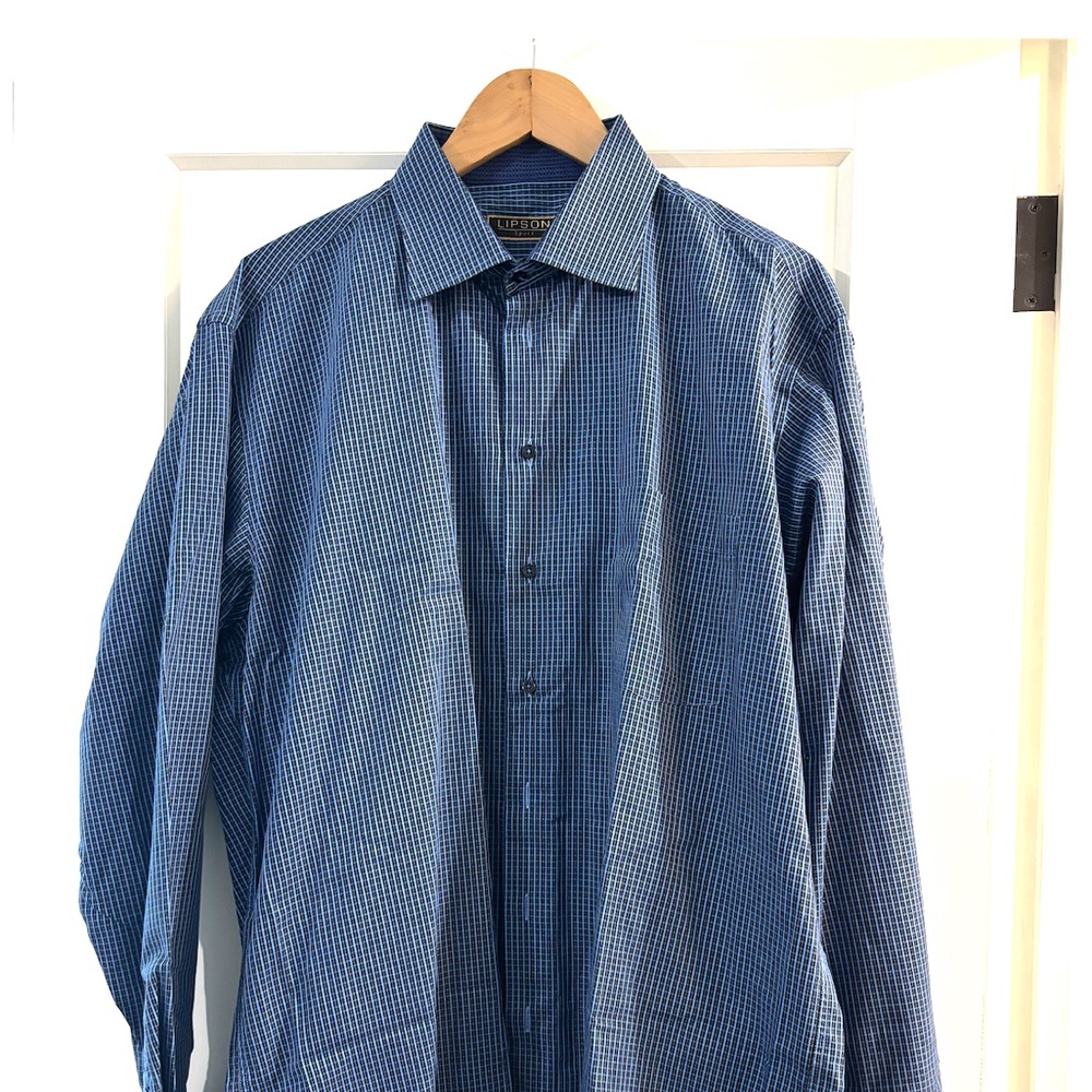 Men's Blue Checkered Dress Shirt